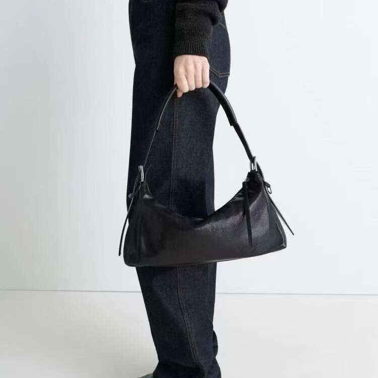 Women Vegetable Tanned Soft Top Layer Cowhide Leather Baguette Hobo Handbag Crossbody Underarm For Commuting SENYY