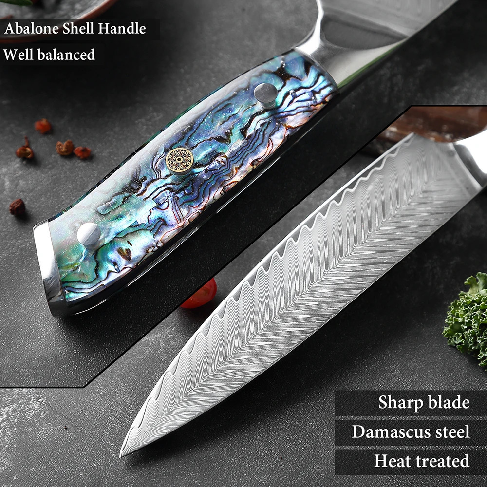 Profession Damascus Steel Chef Knife Super sharp Kitchen Knife Cleaver Paring Bread Knife etc Exquisite Abalone Shell Handle 260605 - view 6