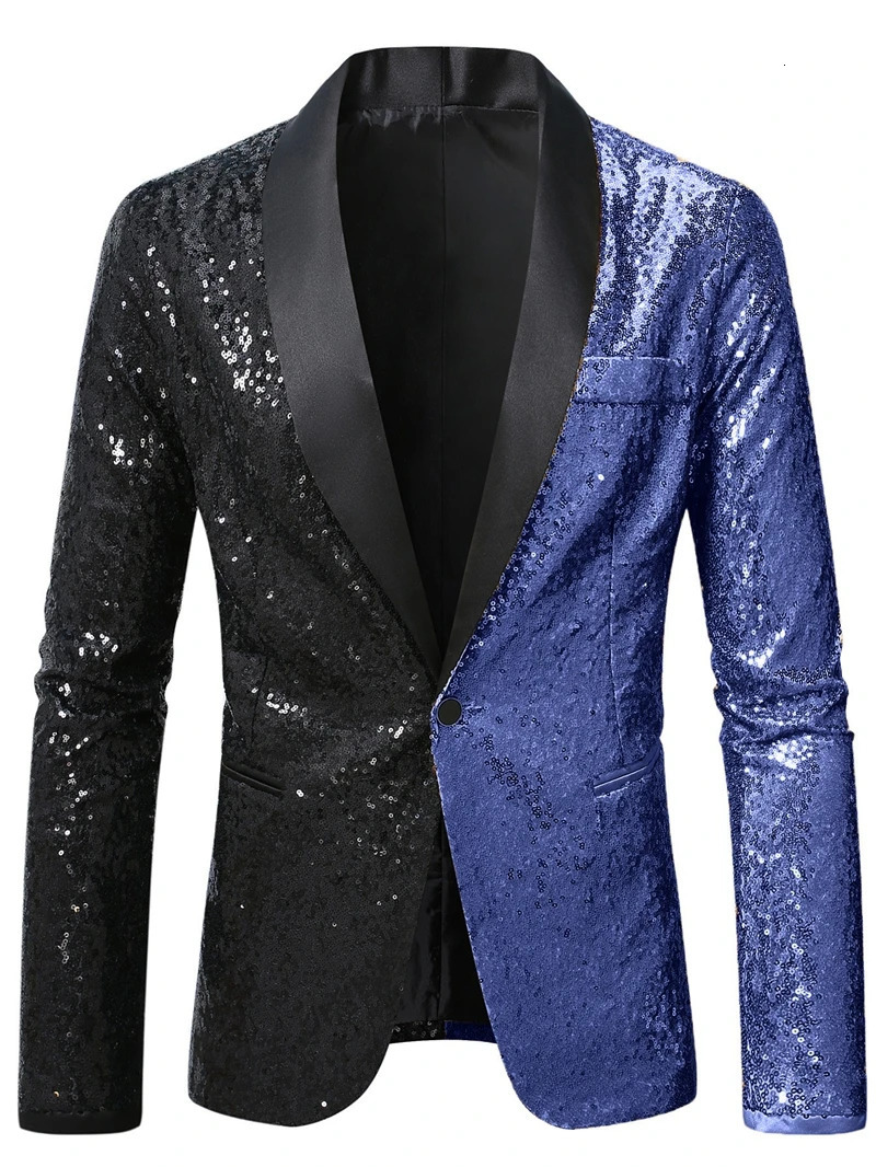 2026 Mens Suit Jacket Shiny Sequin Stage Performance Coat White Silver Blue Red Purple Blazers Vneck Single Button SXXL 260605 - view 5