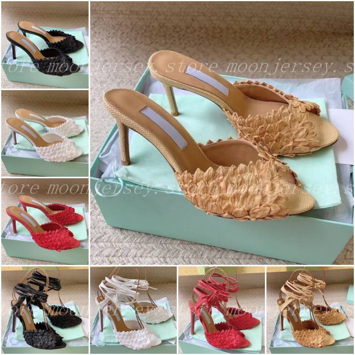 New Designer-Inspired Floral Woven High Heel Sandals Stiletto Ankle Strap Pumps for Women's Party & Evening Wear