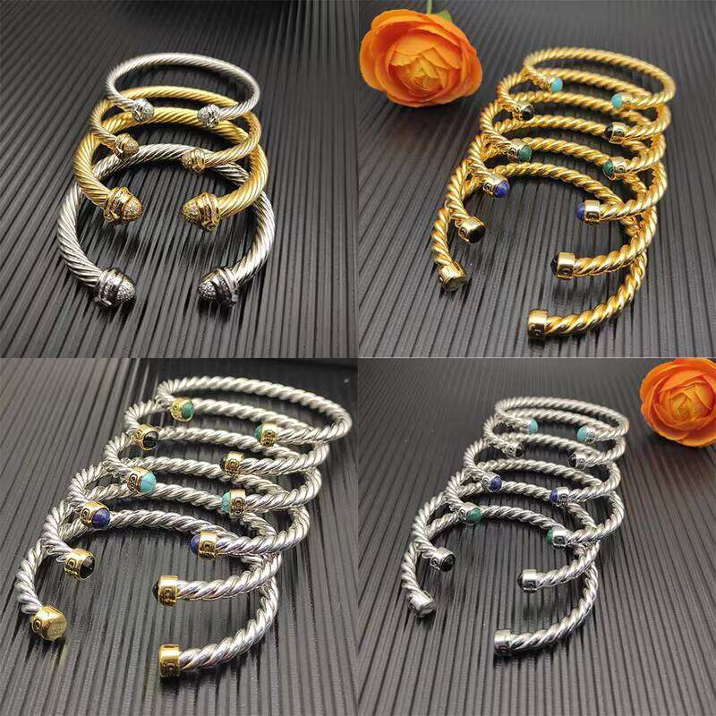 High Quality DY Colored Diamond Twist Wire Bangle Fashion Designer Cuff Bracelet Luxury Unisex Bracelets Wholesale Jewelry for Women and Men