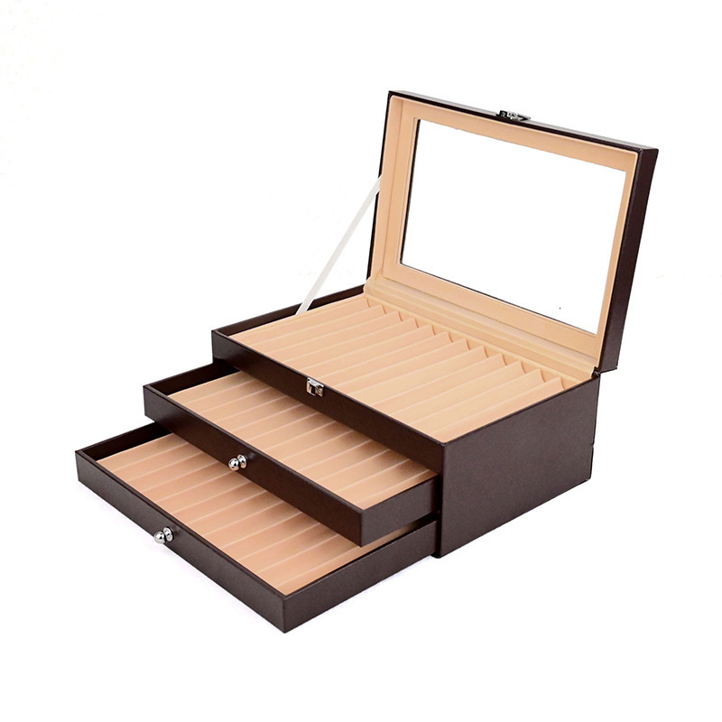 Pencil Cases 36 Slots Pen Display Box Leather Flannel Pen Organizer Box Glass Window Pen Display Case Storage Box Pen Collection Display 230620