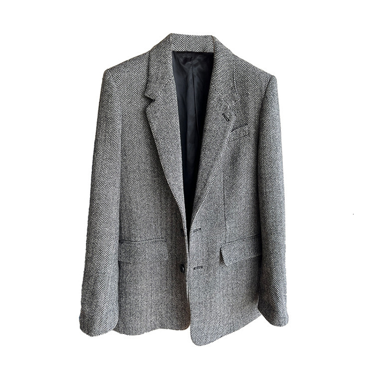 Mens Brown Herringbone Tweed Blazer Single Breasted Two Buttons Business Wedding Prom Tuxedo Jacket Casual Smart Suits Top 260130