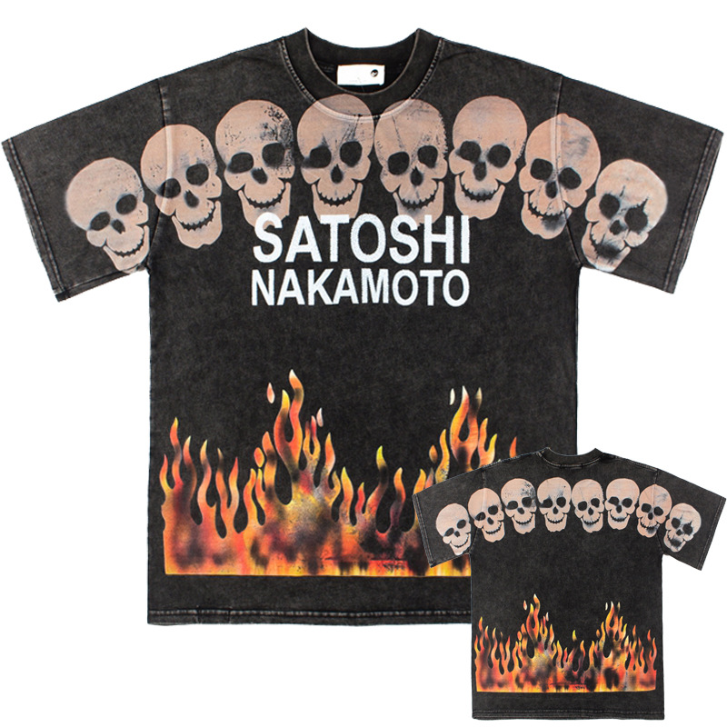 Men's T-Shirts Satoshi Nakamoto T Shirt Classic Retro Y2k Cotton Letter Wash Distressed Print Hip-hop loose Casual Vintage Tees Men And Women Sum