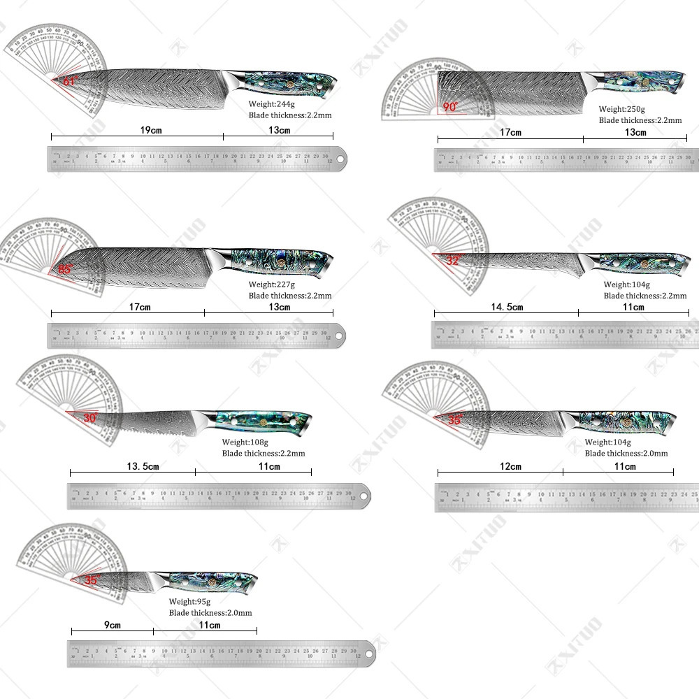Profession Damascus Steel Chef Knife Super sharp Kitchen Knife Cleaver Paring Bread Knife etc Exquisite Abalone Shell Handle 260605 - view 3