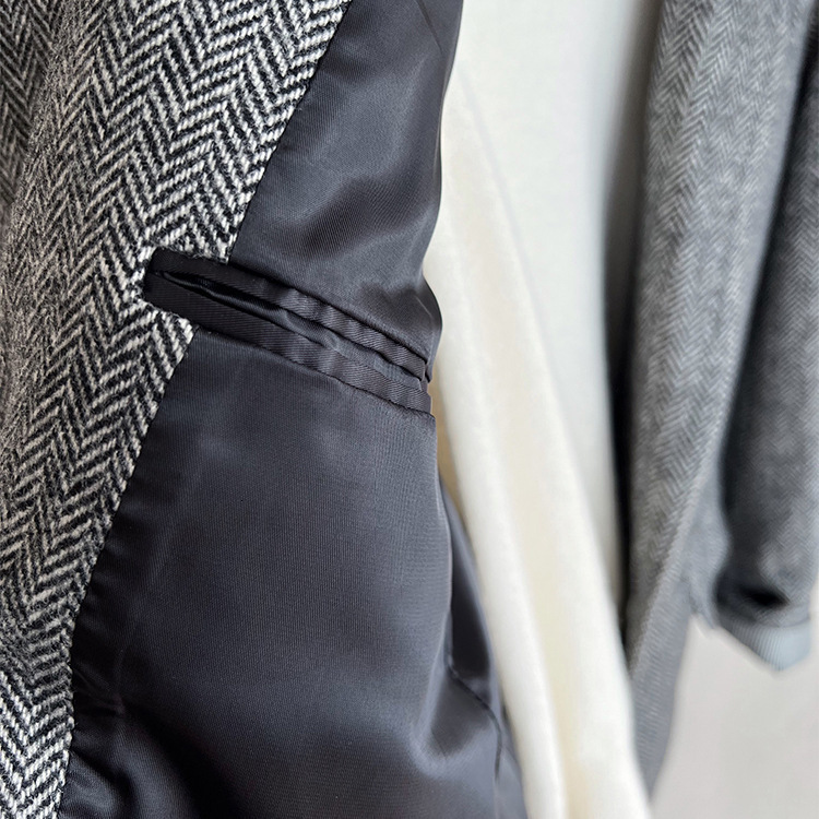 Mens Brown Herringbone Tweed Blazer Single Breasted Two Buttons Business Wedding Prom Tuxedo Jacket Casual Smart Suits Top 260130