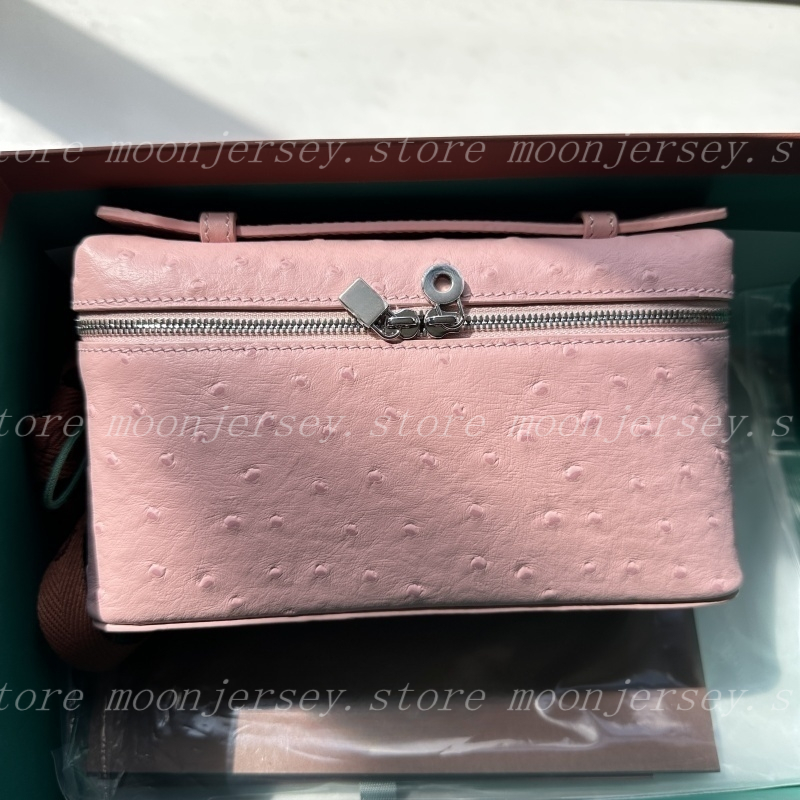 (go off picture not the description) Designer-Inspired Ostrich Texture Lunch Box Bag Genuine Leather Top Handle Cosmetic Purse for Women's Daily & Evening Wear