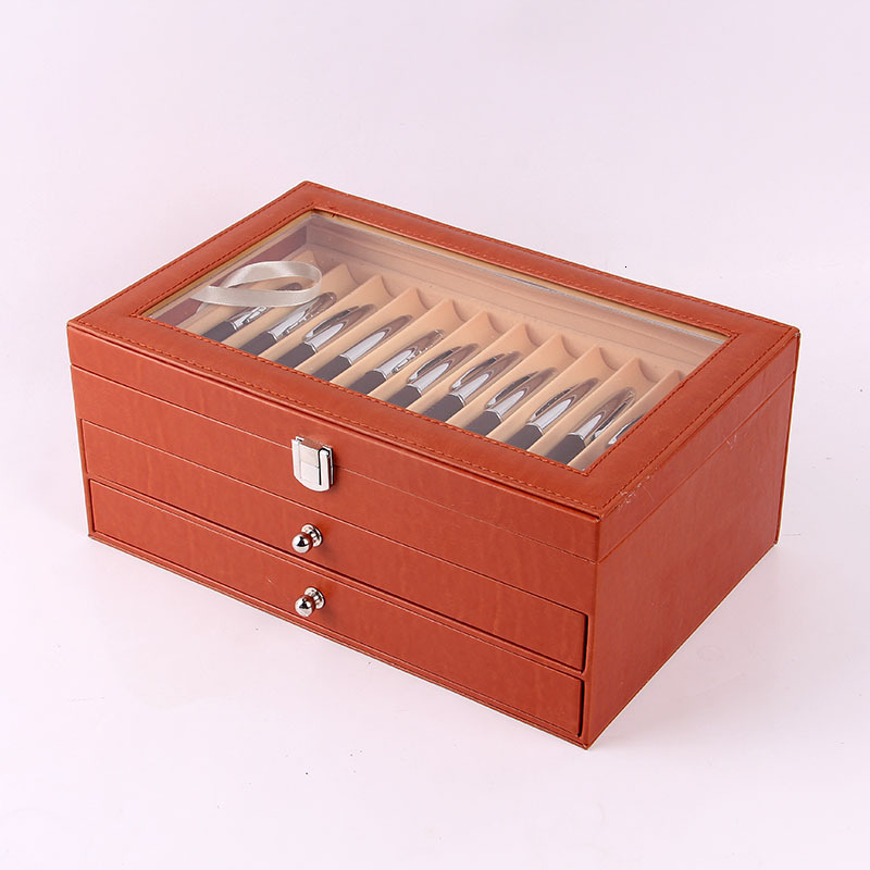 Pencil Cases 36 Slots Pen Display Box Leather Flannel Pen Organizer Box Glass Window Pen Display Case Storage Box Pen Collection Display 230620