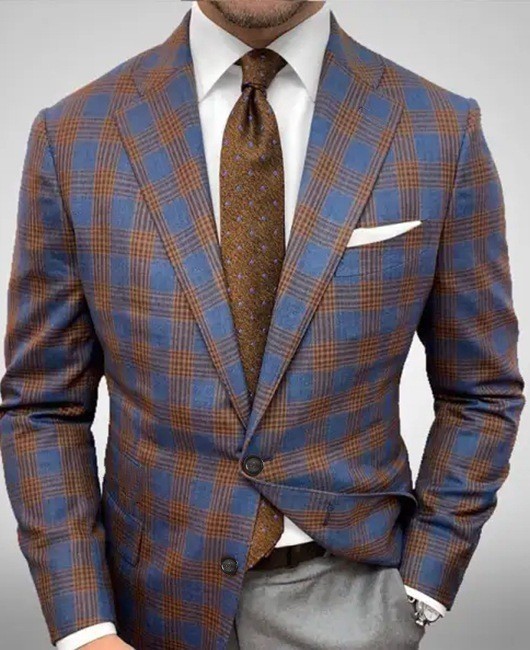 Mens Allover Stripe Plaid Print Long Sleeve Classic Lapel Two Button Suit Jacket Banquet Business Occasion Old Style 240902