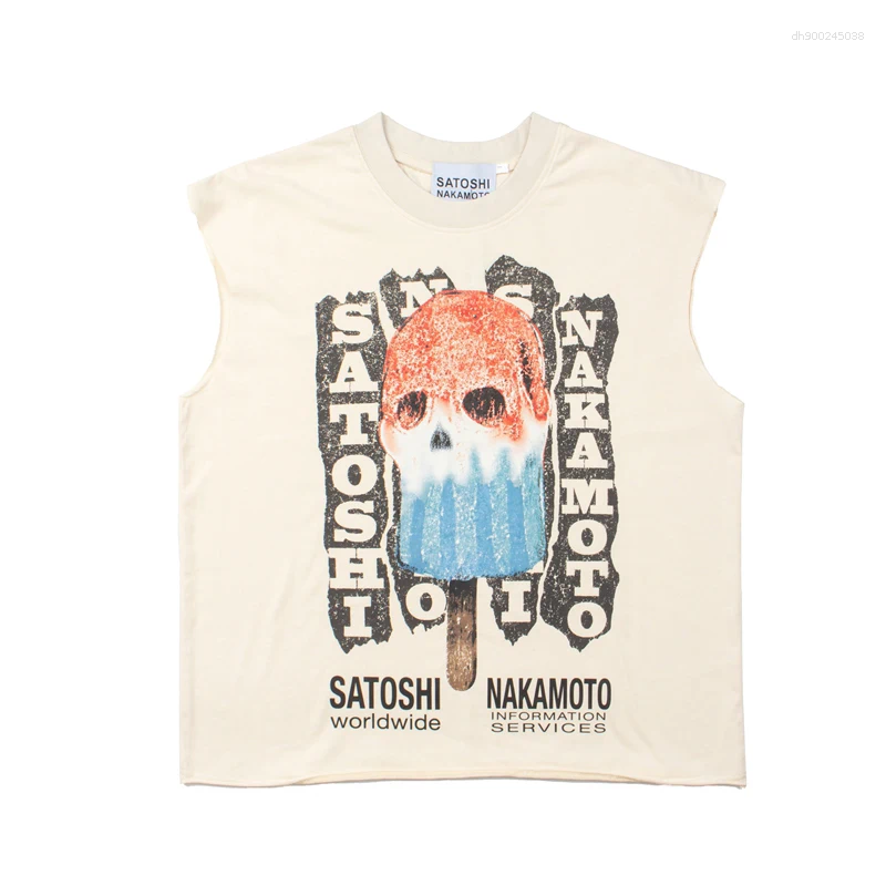 Men's Tank Tops 26SS American Street Top Sleeveless Vest Men Women Melting Ice Lolly Letter Print Y2K T Shirt Clothing