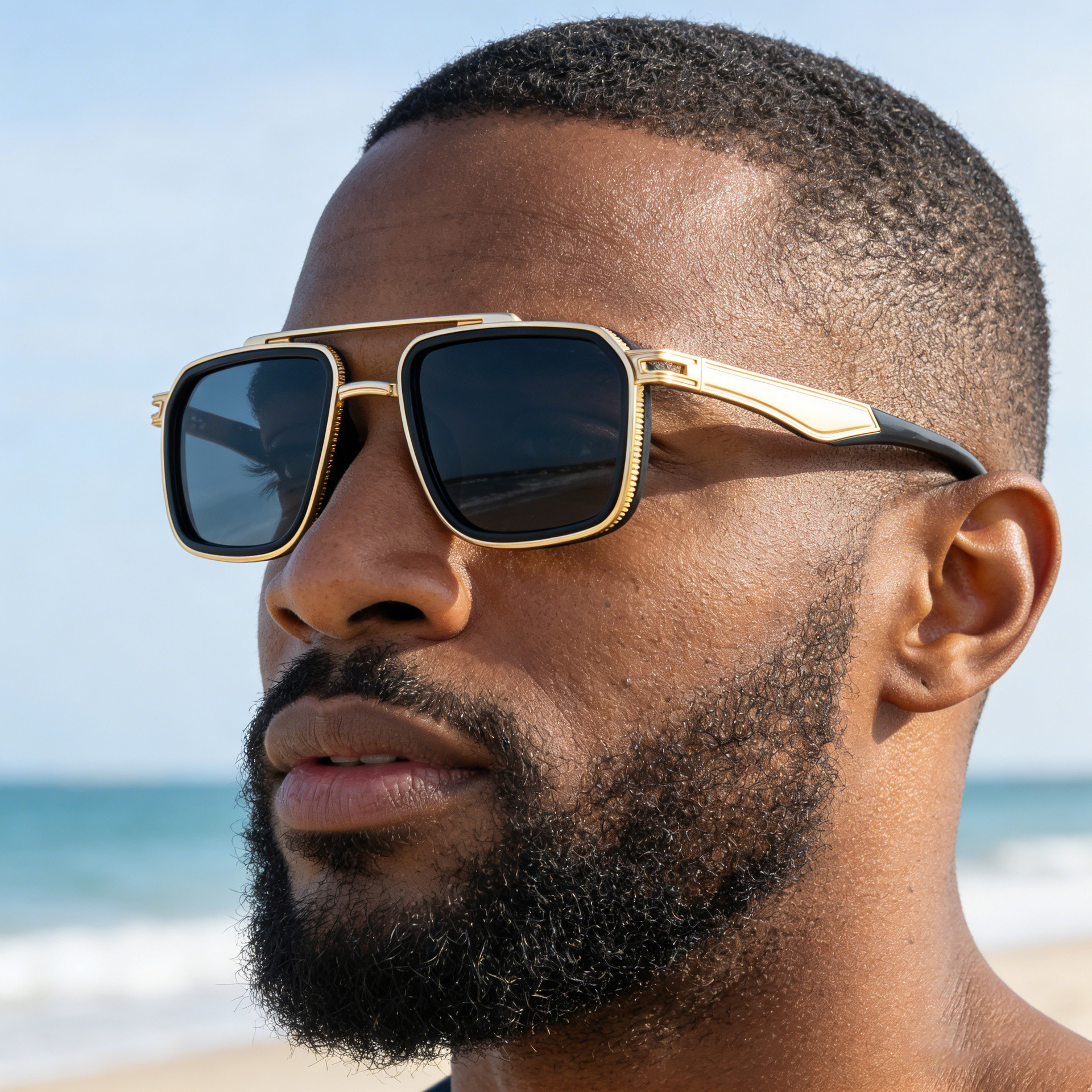 Luxury Men's Designer Sunglasses New Hot Selling Fashionable Square Double Beam Zinc Alloy Legs Outdoor Cycling Hiking Sun Protection UV Protection Glasses