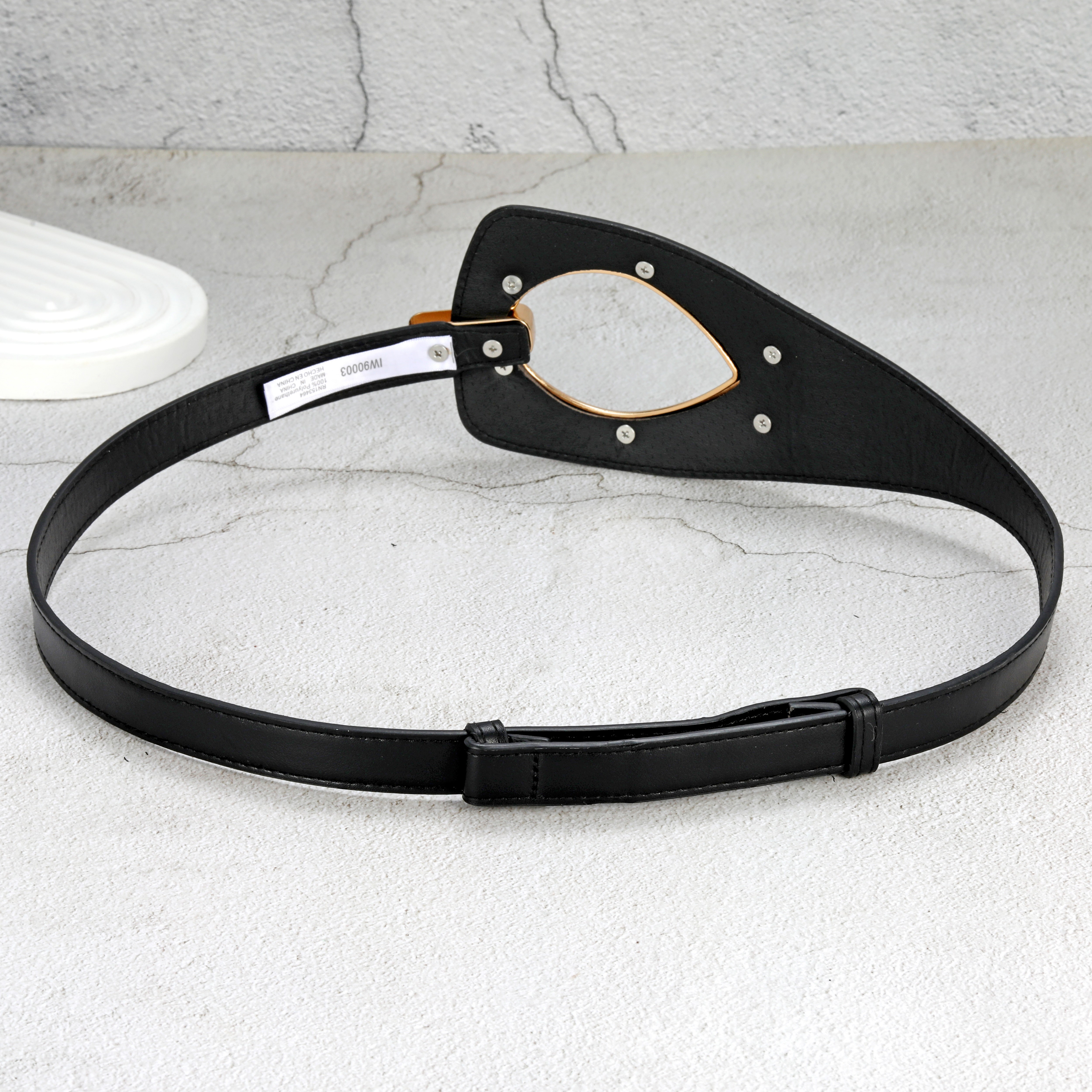 Elegant Modern Geometric Gold Buckle Skinny Waist Belt Adjustable No Hole Design Leather Waistband For Blazer Formal Dress Ladies Fashion Accessory WH - view 4