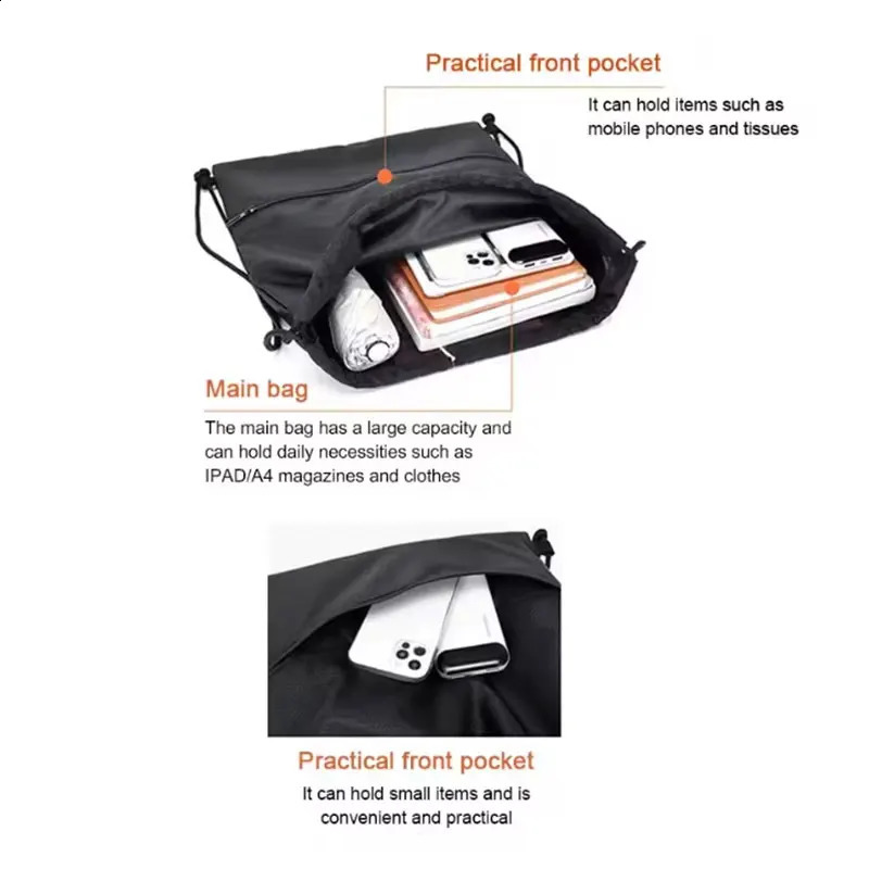 Lightweight Drawstring Backpack for Men and Women Sports Fitness Outdoor Leisure Zipper Bag y260615 - view 5