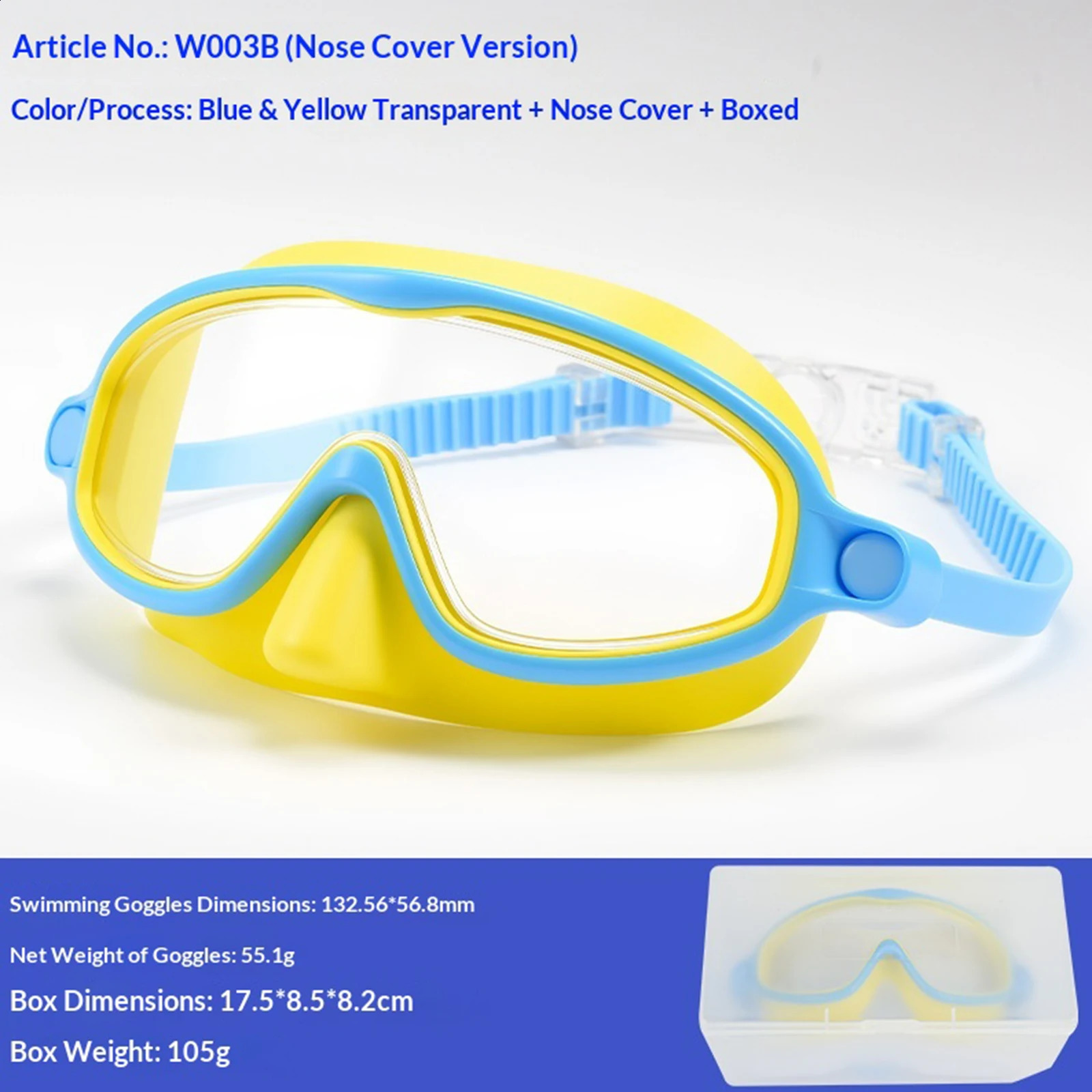 Kids Swim Goggles with Nose Cover Wide View Diving Glasses Snorkel Mask Comfort Fabric Strap Swimming Goggles for Boys Girls 260605 - view 7