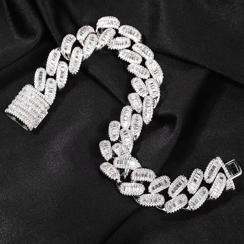 CHENG JEWELER Wholesales PUNK MEN Jewelry 925silver Material square Moissanite Inlay 14mm Ice Cut Cuban Link Chain Vvs White Gold Bracelet