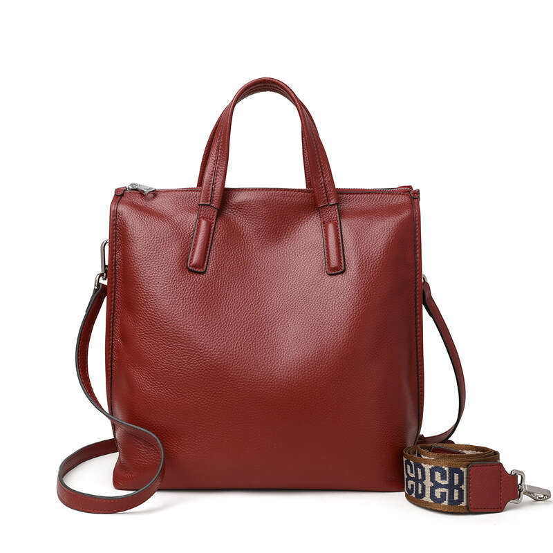 Women Genuine Leather Large Capacity Vintage Tote Bag Wine Red Shoulder Handbag For Commuting SENYY