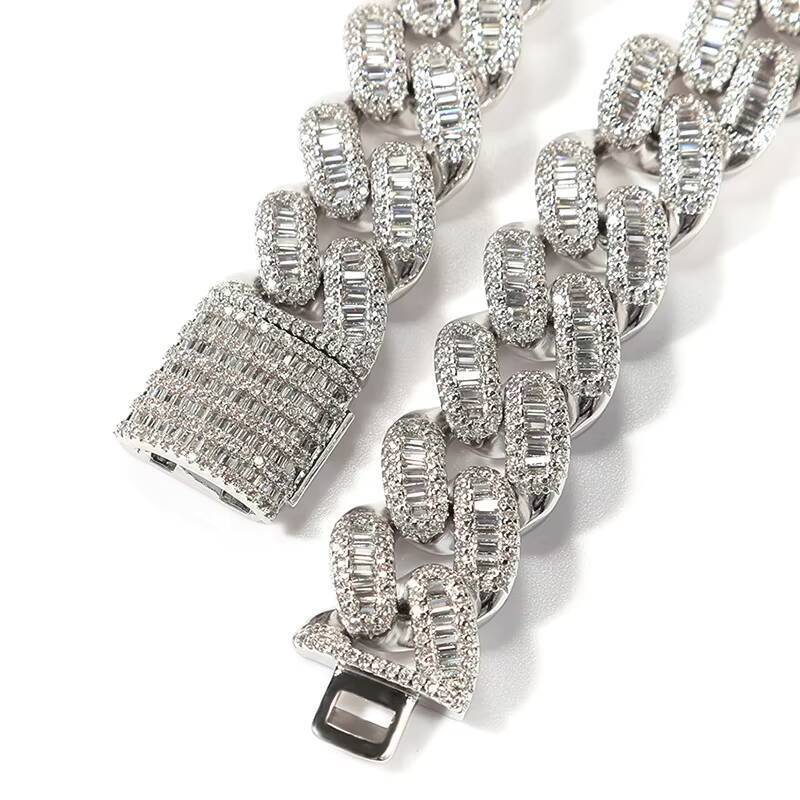 CHENG JEWELER Wholesales PUNK MEN Jewelry 925silver Material square Moissanite Inlay 14mm Ice Cut Cuban Link Chain Vvs White Gold Bracelet