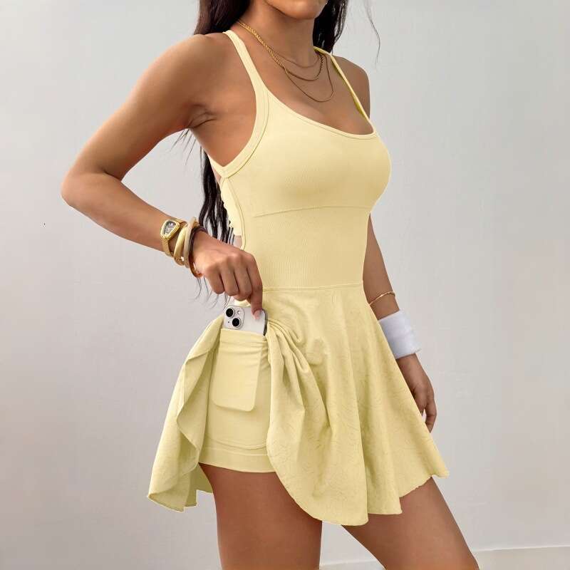 Yoga dress Yoga Sports Barely There Pocket Anti-Exposure Quick-Dry Breathable Running Fitness Tennis Dress Comfortable Yoga Clothes - view 5