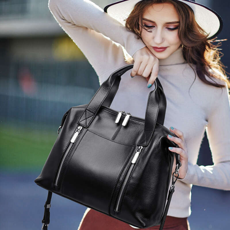 Women Genuine Leather Shoulder Handbag High End Pillow Large Capacity Black Trendy Versatile For Commuting SENYY