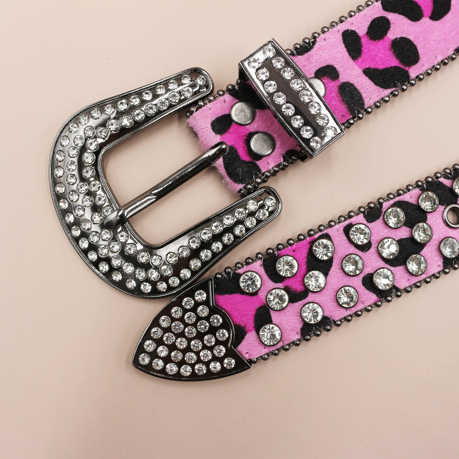Pink unique leopard print woman rhinestones Western Belts Studded Mens Belts Fashion Diamond Globe Buckle Y2K belt for men 260605 - view 6