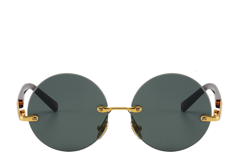 Retro Metal Frameless Designer Sunglasses Luxury Women's Dark Green Imitation Crystal Outdoor Glasses Trendy Brand Sun Protection Sports Cycling 