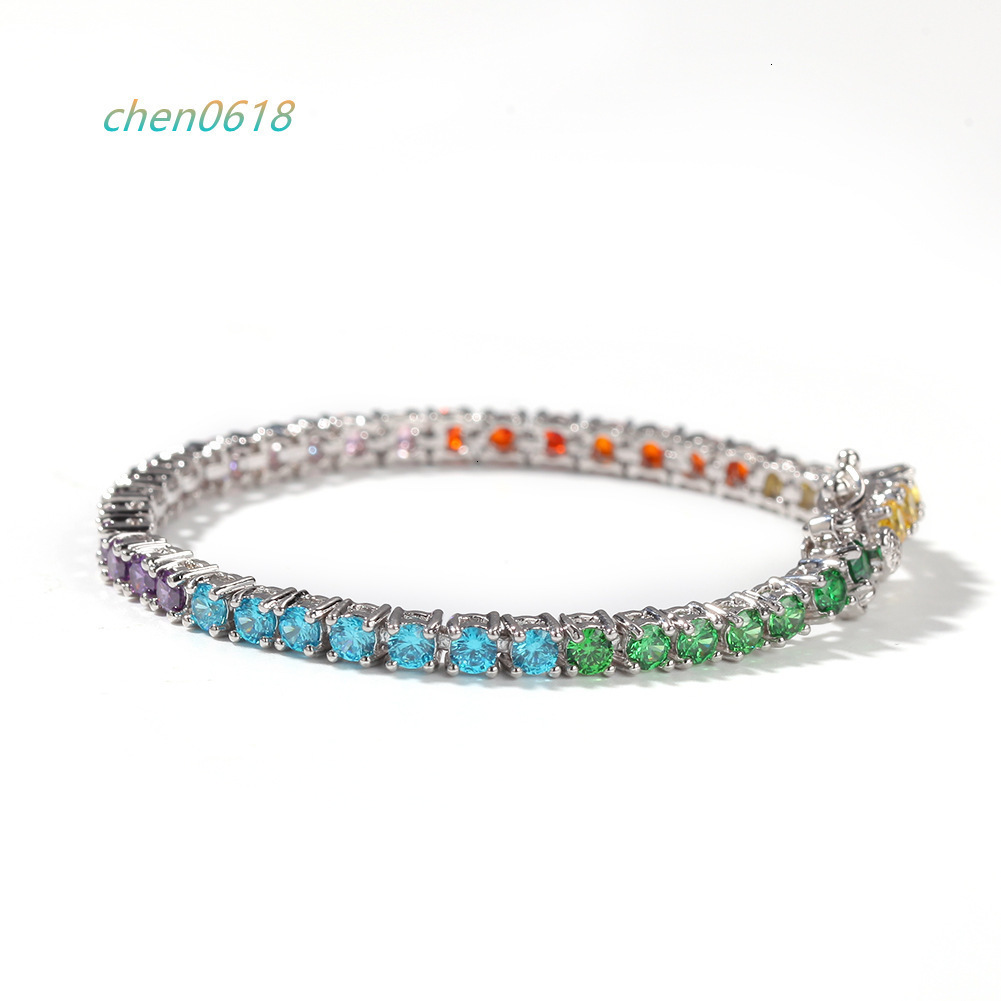 New design Moissanite tennis chain hip hop jewelry S925 silver bracelet inlaid with colorful 3A VVS Moissanite ball chain unisex jewelry