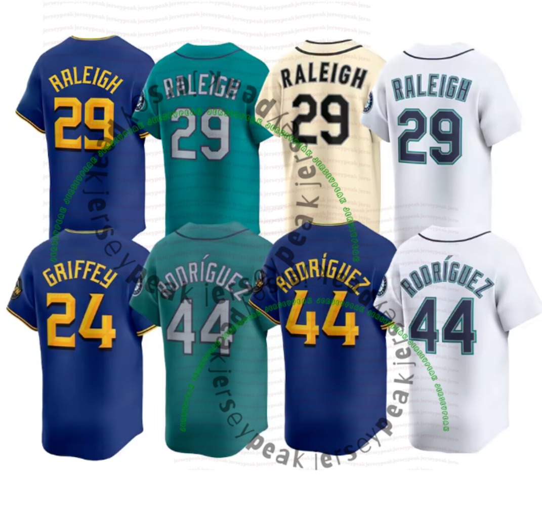 2024 Custom Ken Griffey Jr 44 Julio Rodriguez Baseball Jerseys JP Crawford Edgar Martinez Suzuki Ichiro Jarred Kelenic Kolten Wong Matt Brash City Con