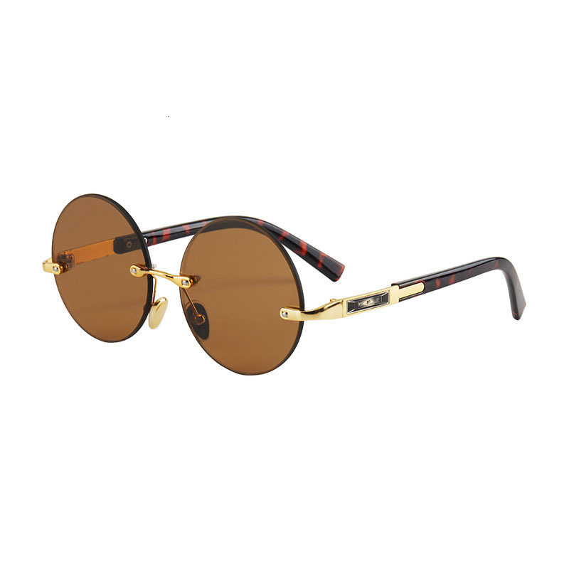 Retro Metal Frameless Designer Sunglasses Luxury Women's Dark Green Imitation Crystal Outdoor Glasses Trendy Brand Sun Protection Sports Cycling 