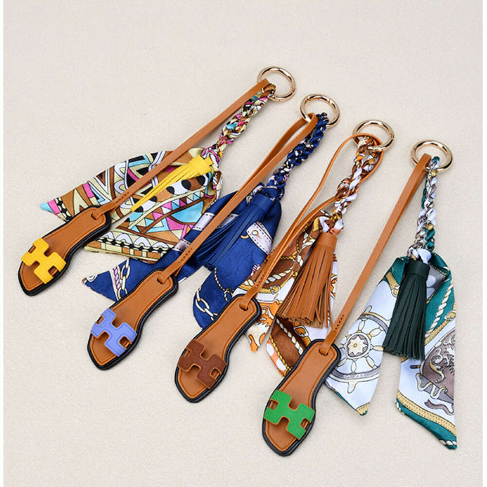European and American New Style Tassel Leather Small Slippers Fashion Bag Korean Scarf Keychain Backpack Pendant