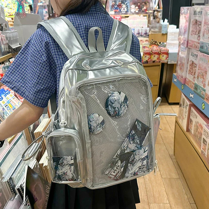 Large Capacity PU Students DIY Anime Badge Ulzzang Ita Bags Y2K Aesthetic Women Backpacks Individuality Mochilas Para Mujer y260615 - view 4