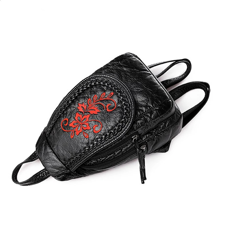 Women PU Leather Backpacks Small Travel Bag Female Soft Bagpack Ladies Embroidery Backpack y260615 - view 6