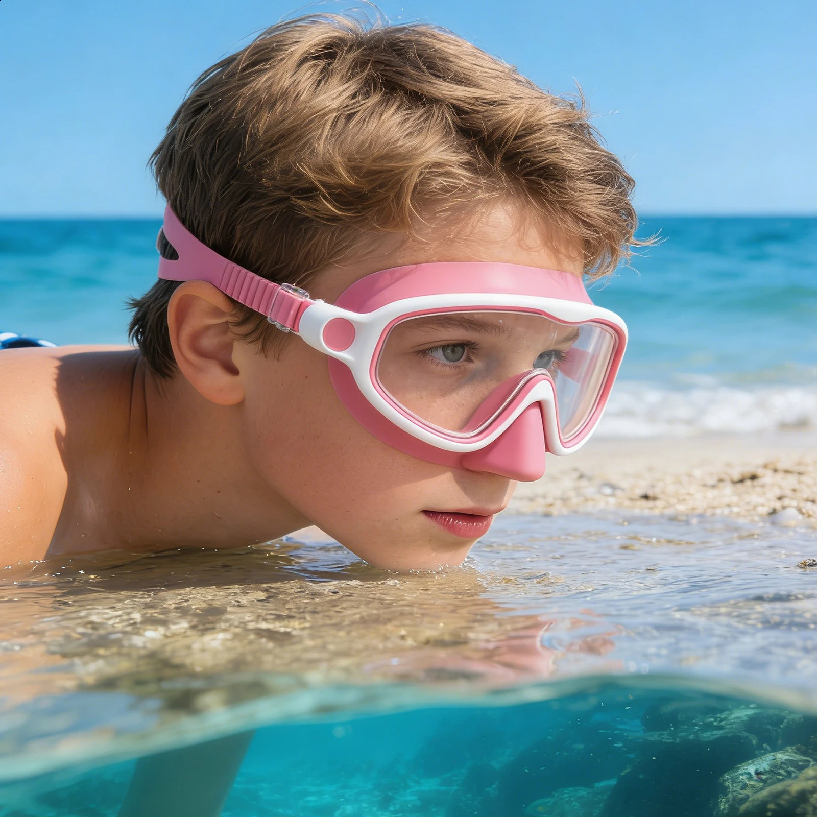 Kids Swim Goggles with Nose Cover Wide View Diving Glasses Snorkel Mask Comfort Fabric Strap Swimming Goggles for Boys Girls 260605 - view 5