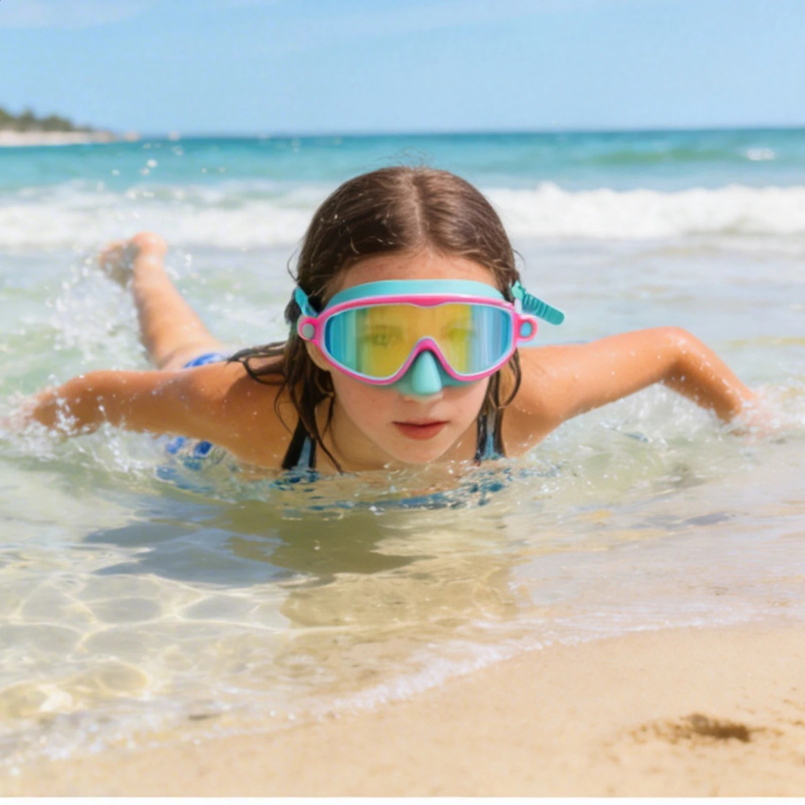 Kids Swim Goggles with Nose Cover Wide View Diving Glasses Snorkel Mask Comfort Fabric Strap Swimming Goggles for Boys Girls 260605 - view 6