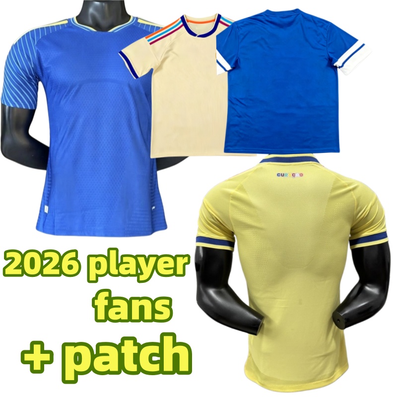 2026 World Cup Curacao Men Soccer Jerseys Home Royal Blue & Away Pale Yellow Football Shirt player version fan version jersey Custom Name & Number S-3