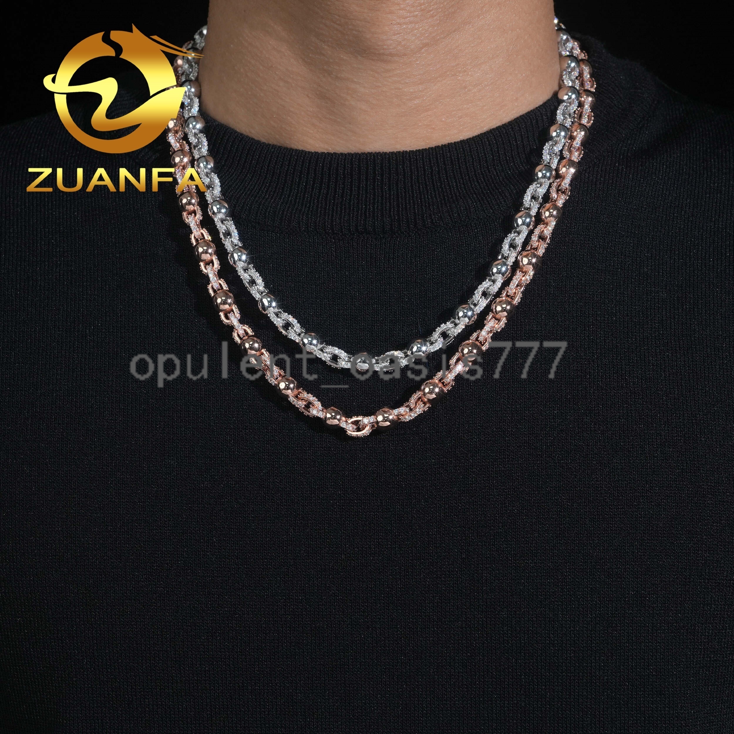 Hot Sale Hip Hop Fine Jewelry 925 Sterling Silver 8mm Ball Iced Out Moissanite Bead Chain Necklace