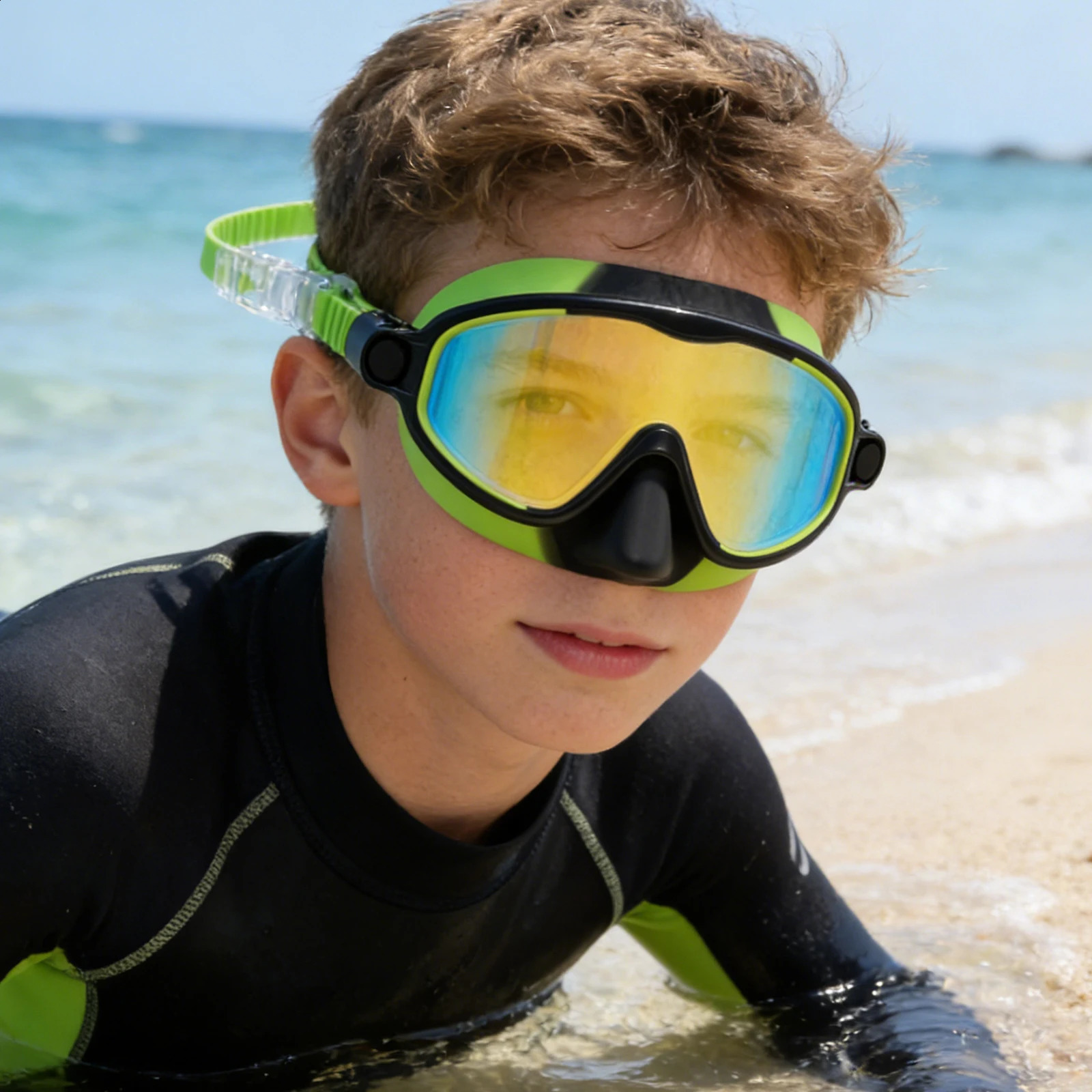 Kids Swim Goggles with Nose Cover Wide View Diving Glasses Snorkel Mask Comfort Fabric Strap Swimming Goggles for Boys Girls 260605 - view 4