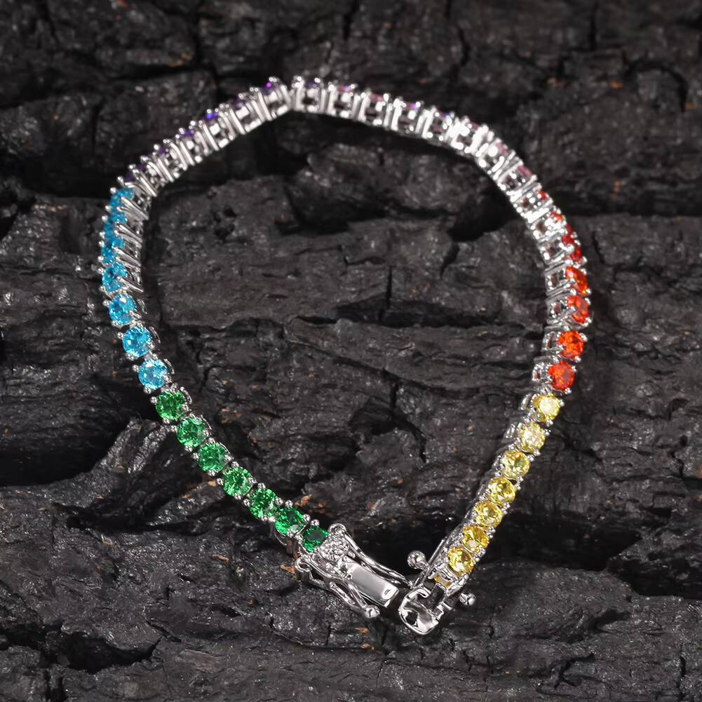 New design Moissanite tennis chain hip hop jewelry S925 silver bracelet inlaid with colorful 3A VVS Moissanite ball chain unisex jewelry