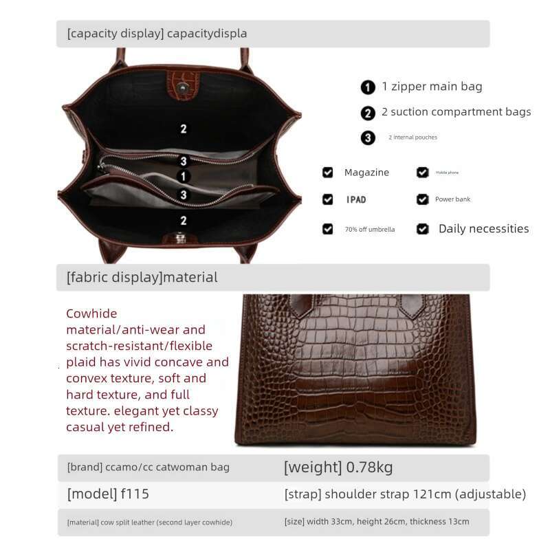 Women Genuine Leather Large Capacity Tote Shoulder Handbag For Commuting High End Versatile SENYY