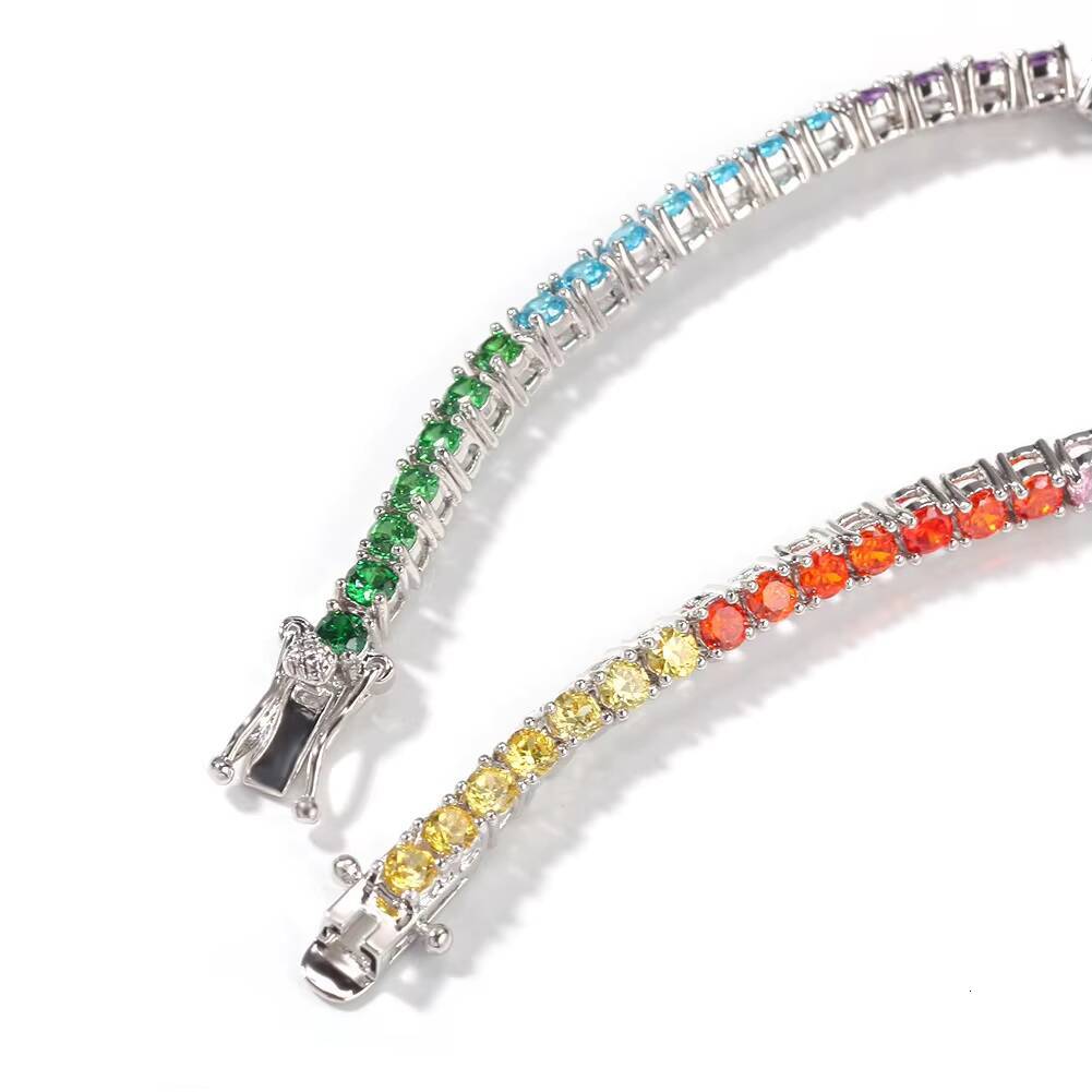 New design Moissanite tennis chain hip hop jewelry S925 silver bracelet inlaid with colorful 3A VVS Moissanite ball chain unisex jewelry
