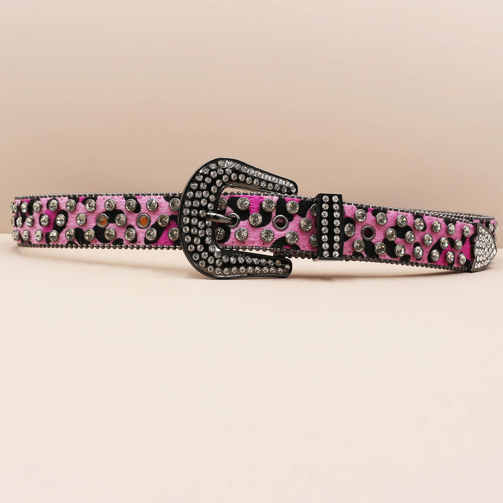 Pink unique leopard print woman rhinestones Western Belts Studded Mens Belts Fashion Diamond Globe Buckle Y2K belt for men 260605 - view 7