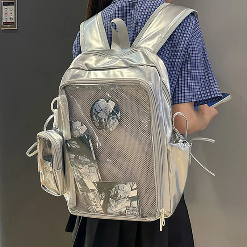 Large Capacity PU Students DIY Anime Badge Ulzzang Ita Bags Y2K Aesthetic Women Backpacks Individuality Mochilas Para Mujer y260615 - view 3