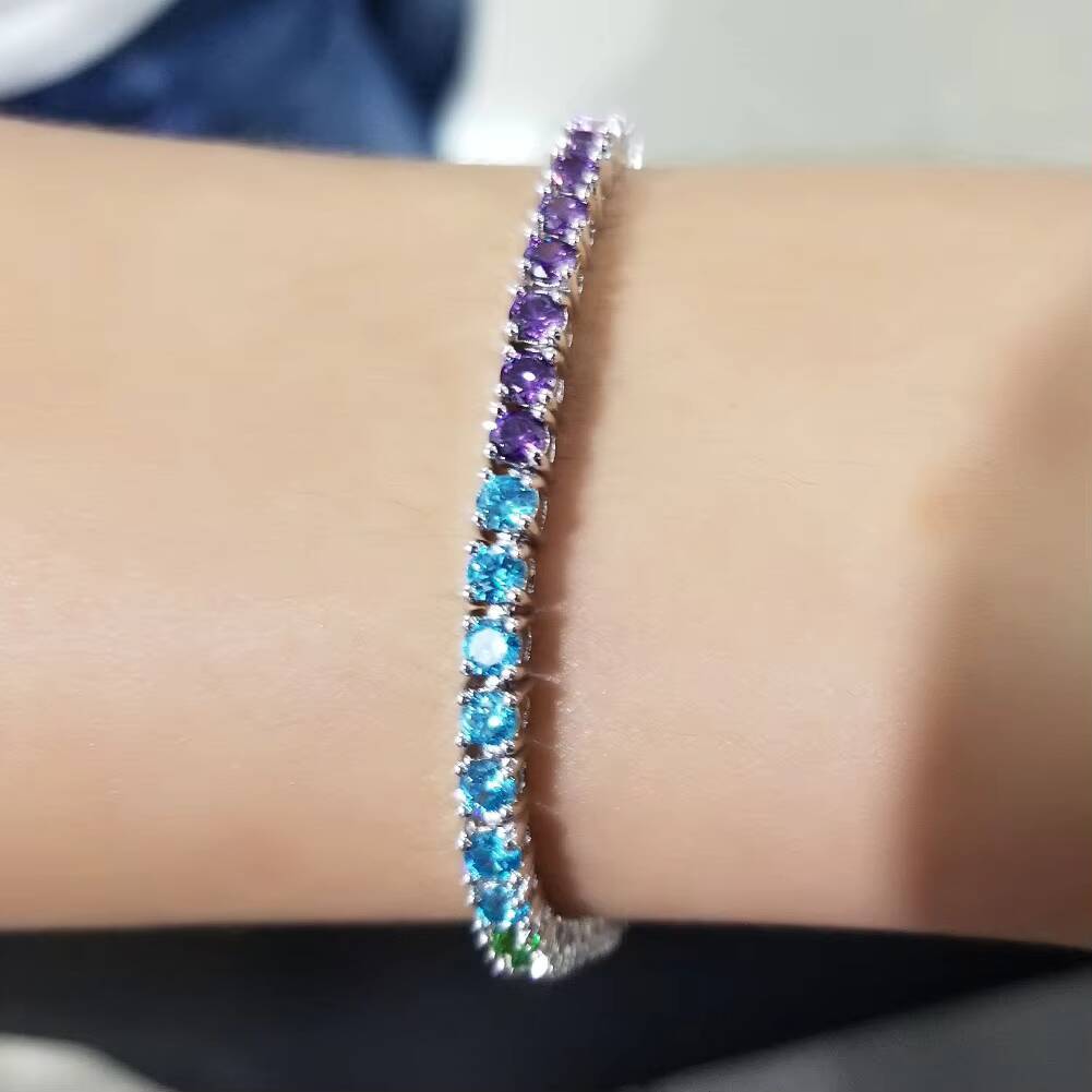 New design Moissanite tennis chain hip hop jewelry S925 silver bracelet inlaid with colorful 3A VVS Moissanite ball chain unisex jewelry