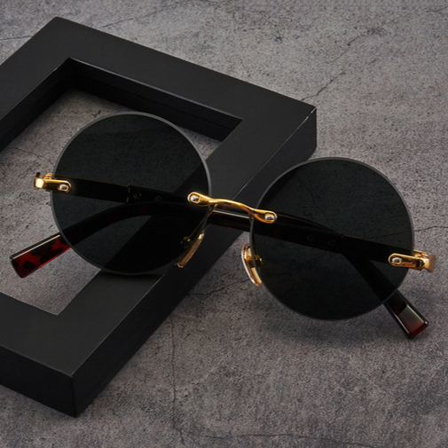 Retro Metal Frameless Designer Sunglasses Luxury Women's Dark Green Imitation Crystal Outdoor Glasses Trendy Brand Sun Protection Sports Cycling 