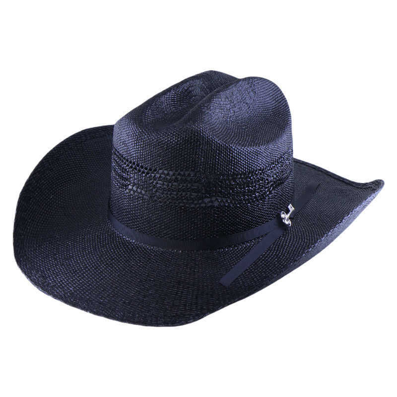 Stiff woven hand-knit hat, cowboy hat, jazz hat, rolled brim straw hat L260508