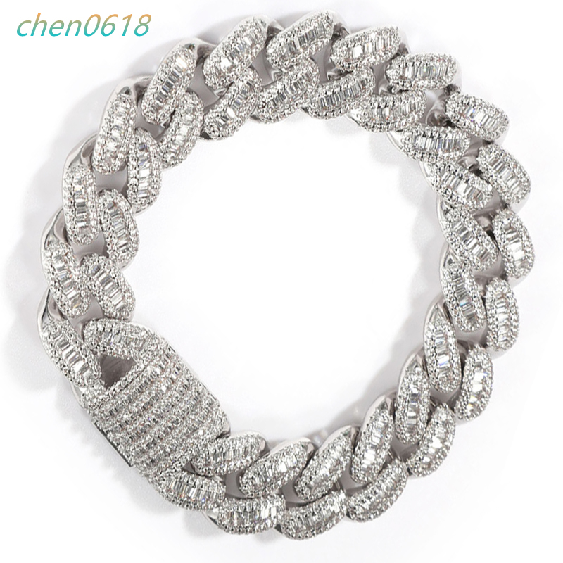 CHENG JEWELER Wholesales PUNK MEN Jewelry 925silver Material square Moissanite Inlay 14mm Ice Cut Cuban Link Chain Vvs White Gold Bracelet