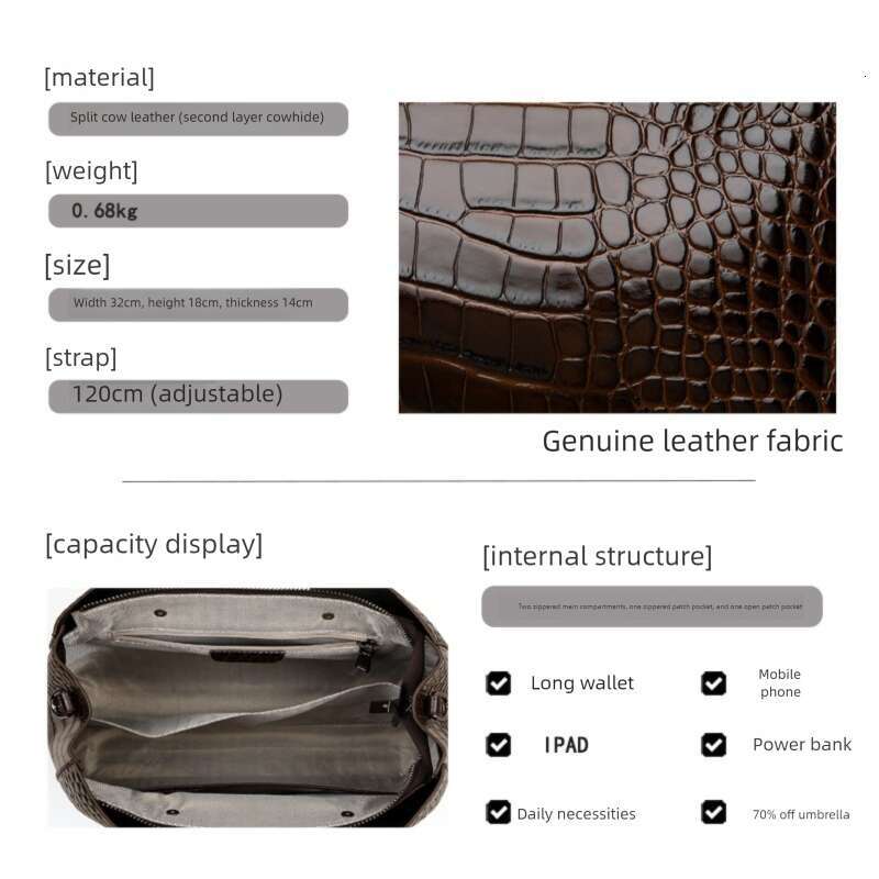 Women Genuine Leather Large Capacity Embossed Shoulder Handbag High End Commuter Versatile Everyday SENYY