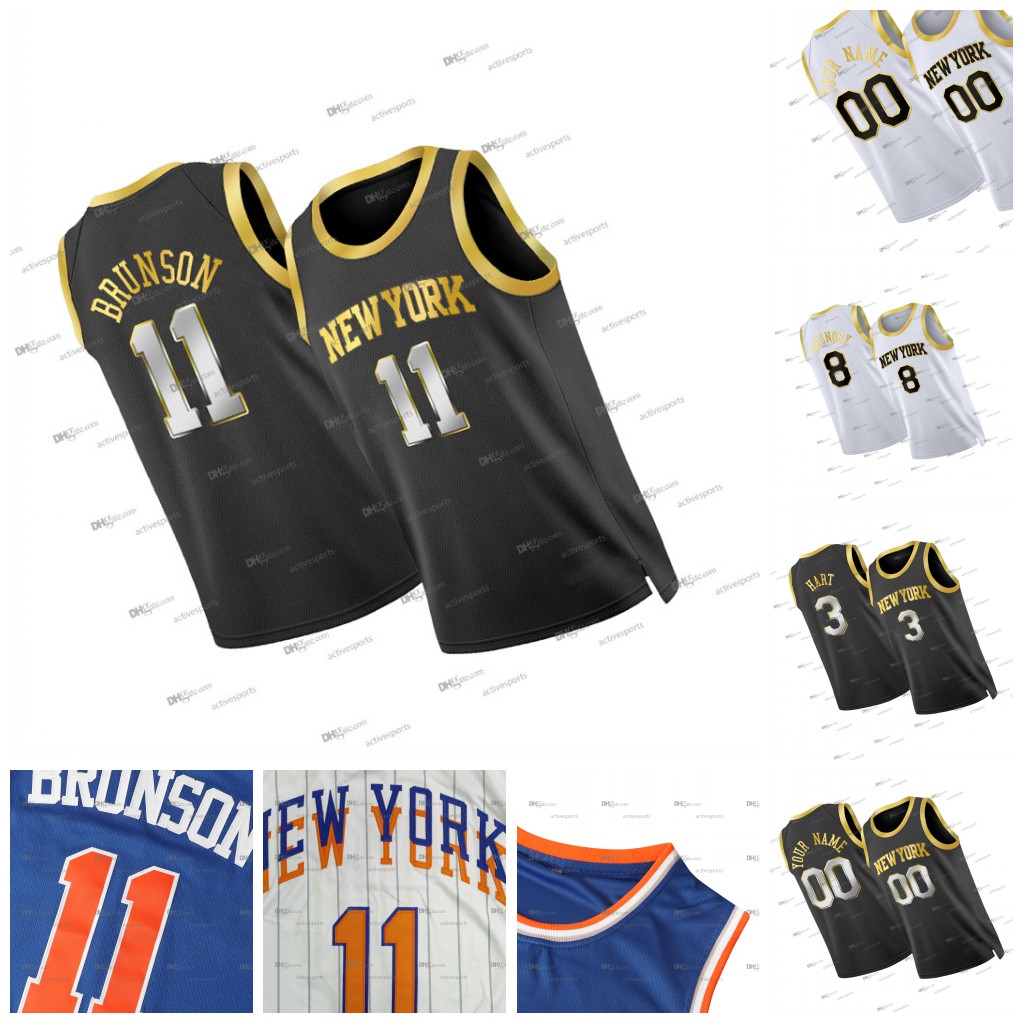 Custom 11 Jalen Brunson Gold Edtion Basketball Jersey 32 Karl-Anthony Towns OG Anunoby Josh Hart Mikal Bridges Miles McBride Josh Hart Stitched Nmae N