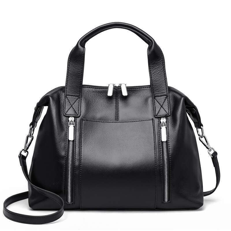 Women Genuine Leather Shoulder Handbag High End Pillow Large Capacity Black Trendy Versatile For Commuting SENYY