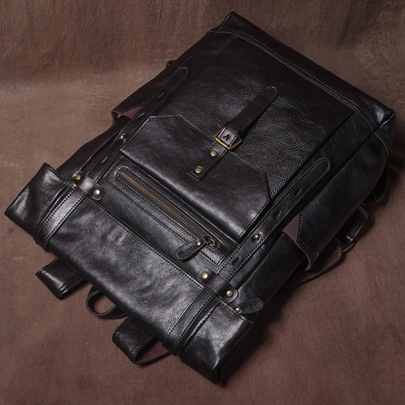 GURO High Quality Genuine Leather Backpack Men Weekend Retro Travel Bag Top Cowhide y Laptop Outdoor Tactical Backpacks y260611 - view 5