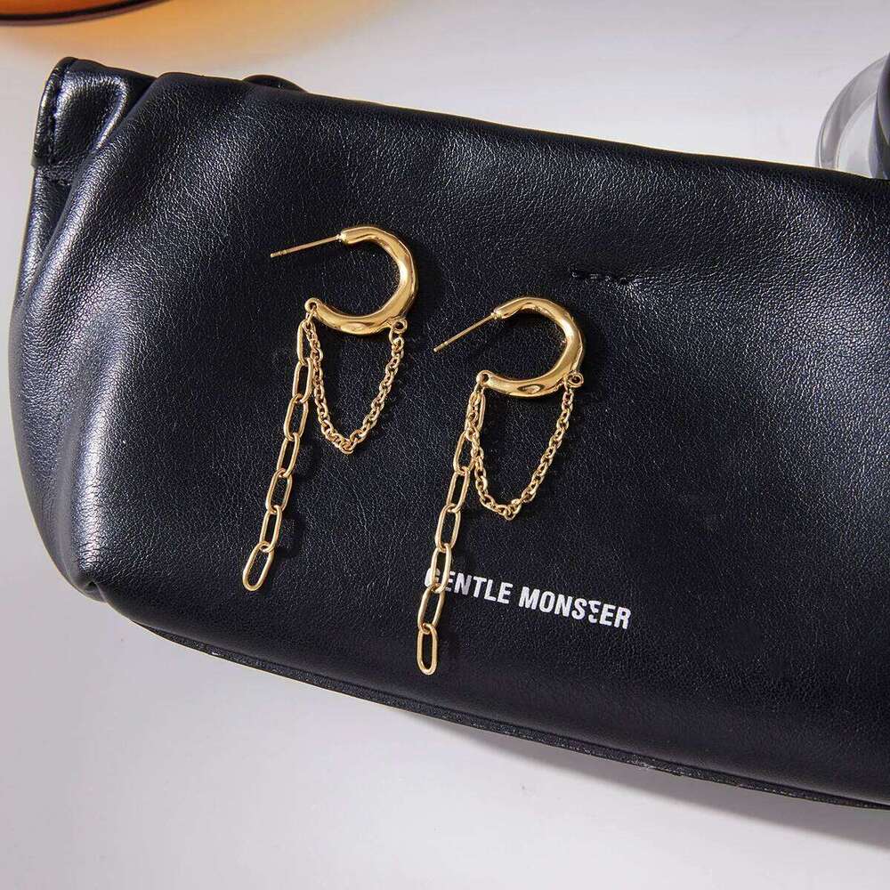 Uworld Classic 18K Plated Gold Color Stainless Steel Hollow-Out Chain C-Ring Tassel Hoop Earrings Women Waterproof Jewelry